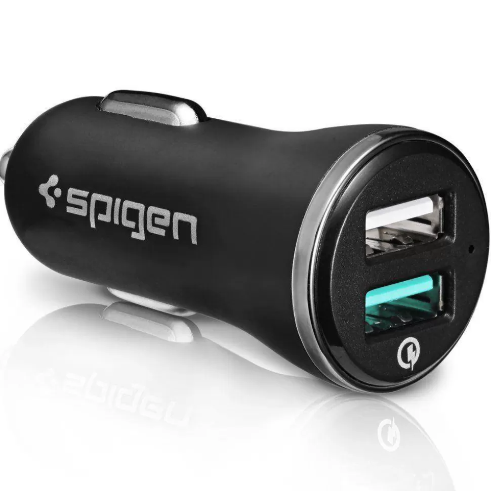 Spigen Ładowarki*Ładowarka F27qc Qc3.0 2-port Car Charger Black Czarna