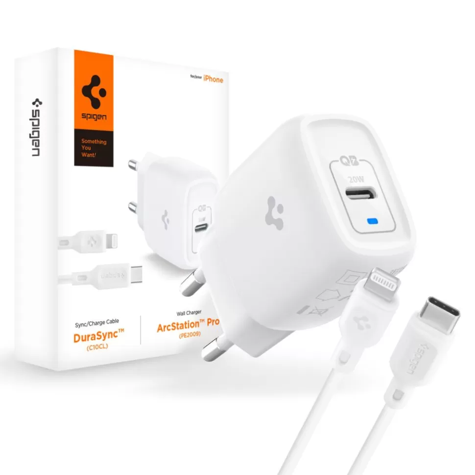 Spigen Ładowarki*Ładowarka Pe2c10cl do iPhone Power Delivery 20W USB-C + Kabel Lightning