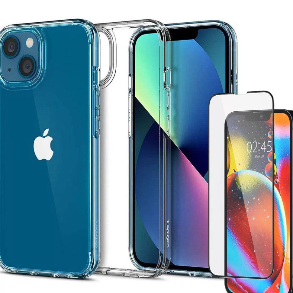 Spigen Iphone 13*Etui iPhone 13 Ultra Hybrid Crystal Przezroczyste Clear Case + Szkło Hartowane Full Cover