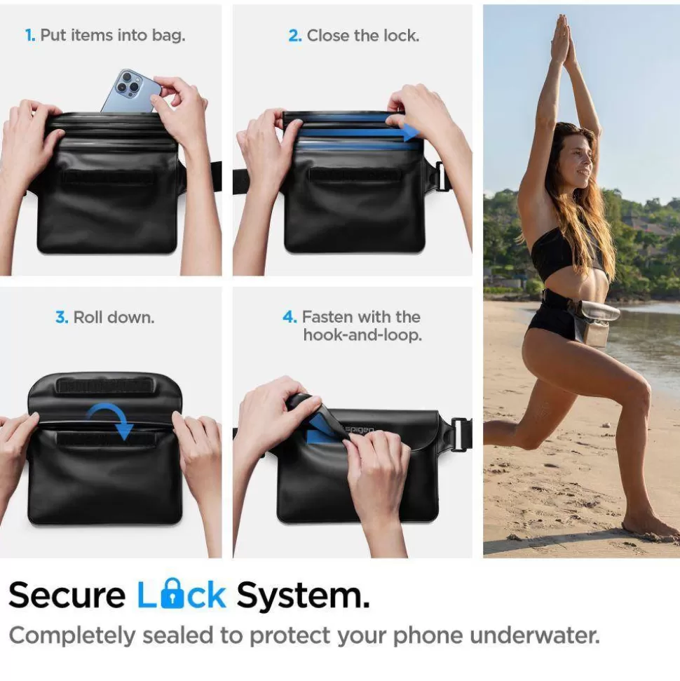 Spigen Inne | Etui Wodoszczelne*Etui A620 Uniwersalna Saszetka Wodoodporna Torebka Nerka Na Biodra Waterproof Waist Bag Black