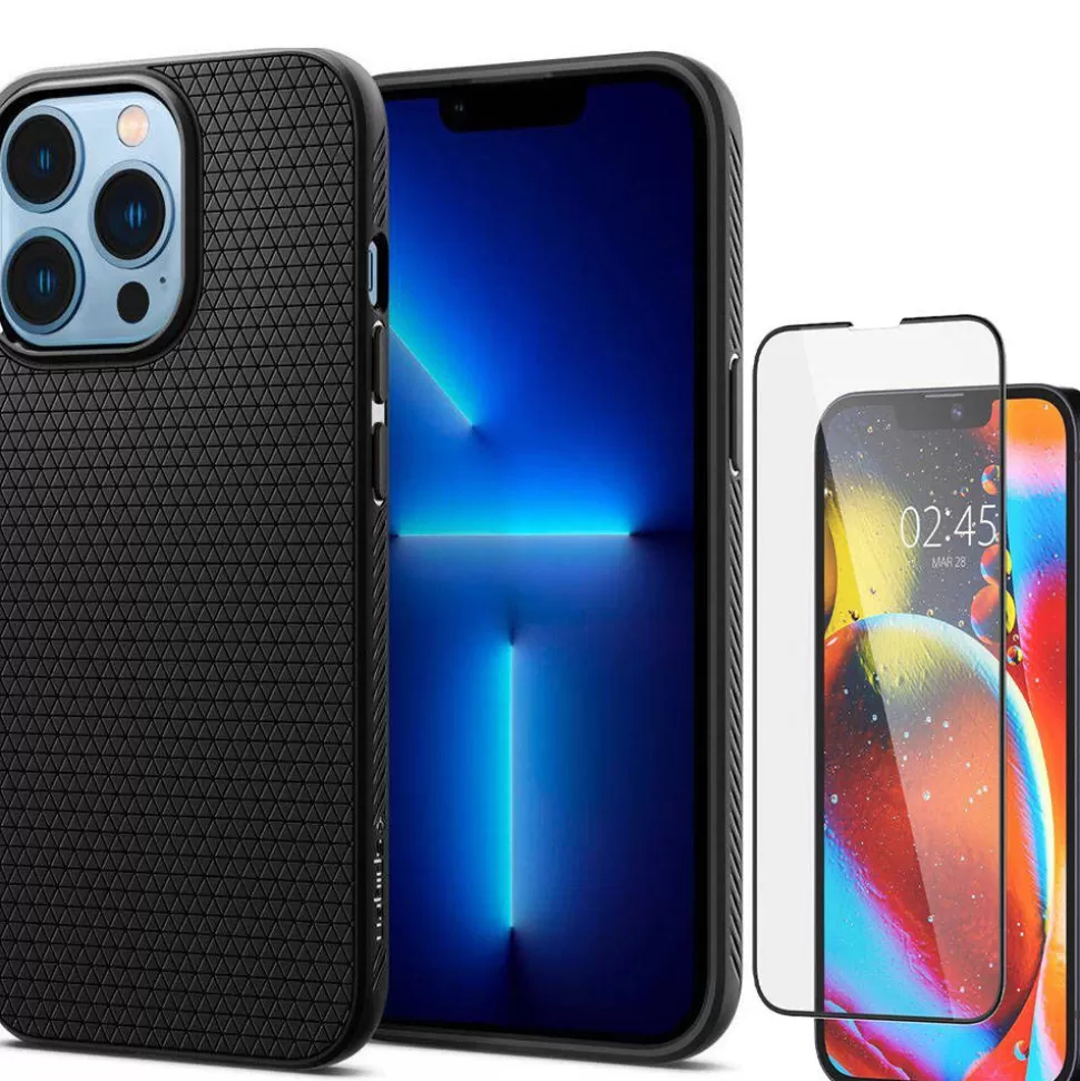 Spigen Iphone 13 Pro Max*Etui iPhone 13 Pro Max Liquid Air Matte Black Case + Szkło Hartowane Full Cover