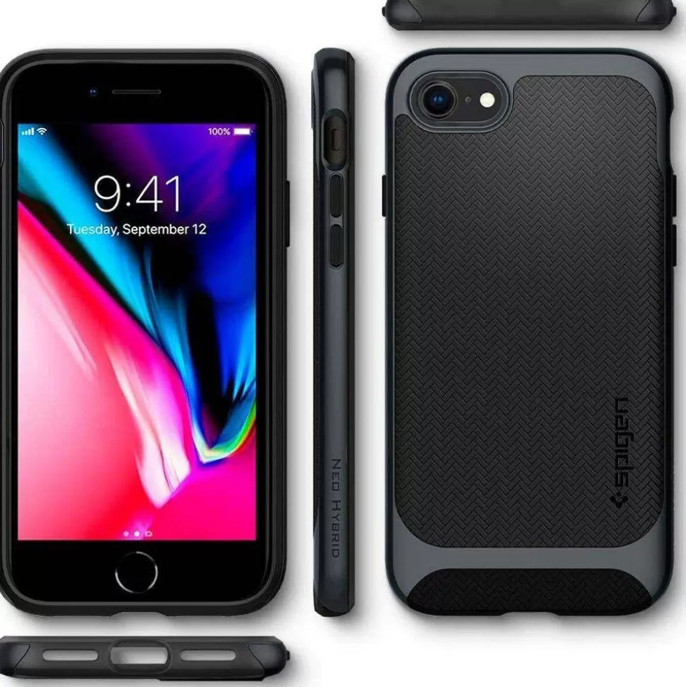 Spigen Iphone 7 | Iphone 8*Etui iPhone SE 2022 2020 7 8 Neo Hybrid Metal Slate Szare Case + Szkło Full Cover