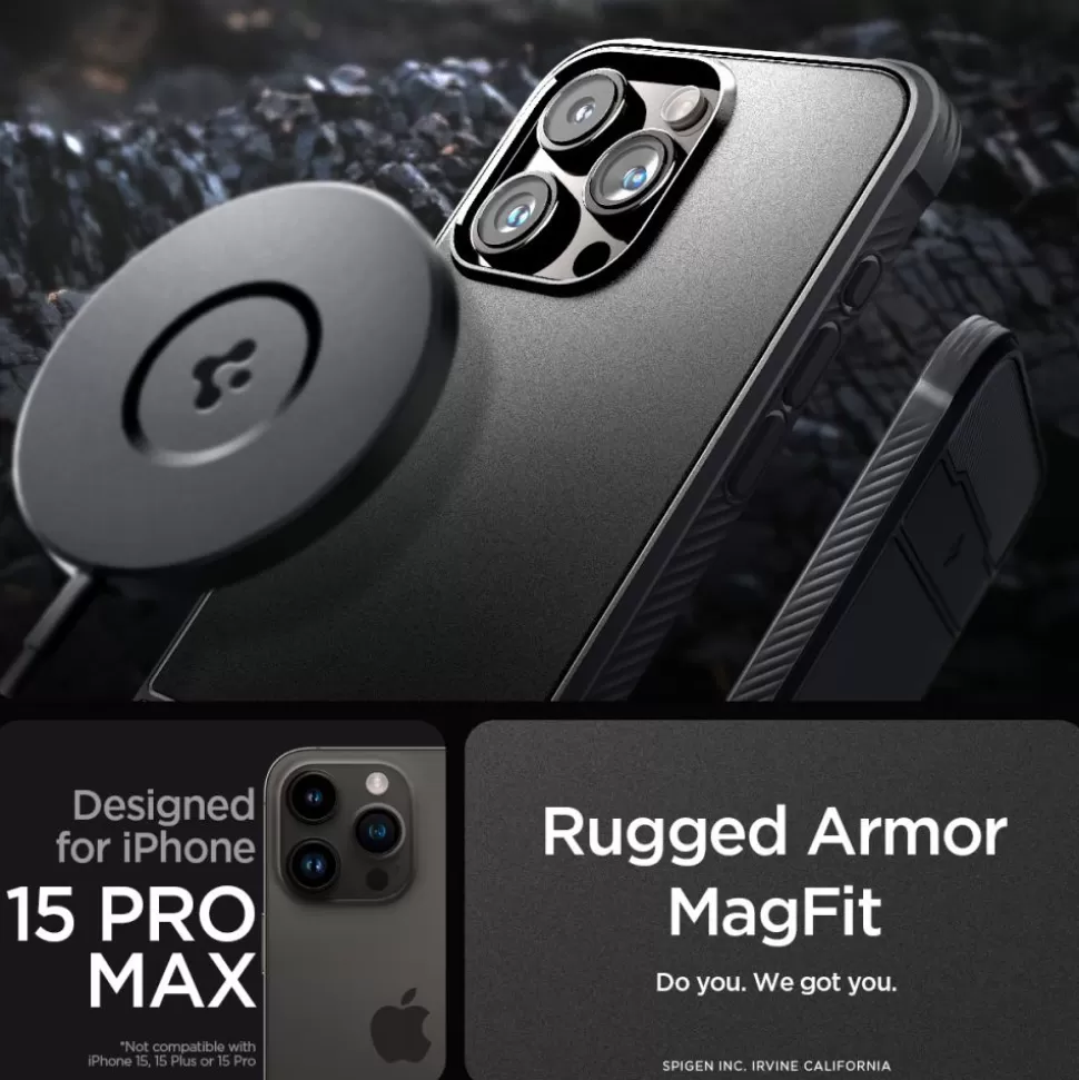 Spigen Iphone 15 Pro Max | Iphone 15 Pro Max*Etui Rugged Armor Mag Magsafe iPhone 15 Pro Max Matte Black Czarny Case