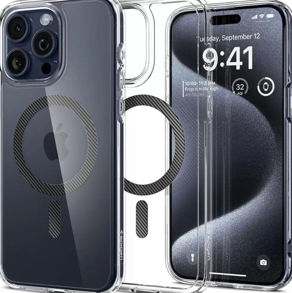 Spigen Iphone 15 Pro | Iphone 15 Pro*Etui Ultra Hybrid Mag Magsafe iPhone 15 Pro Carbon Fiber Case Srebrny