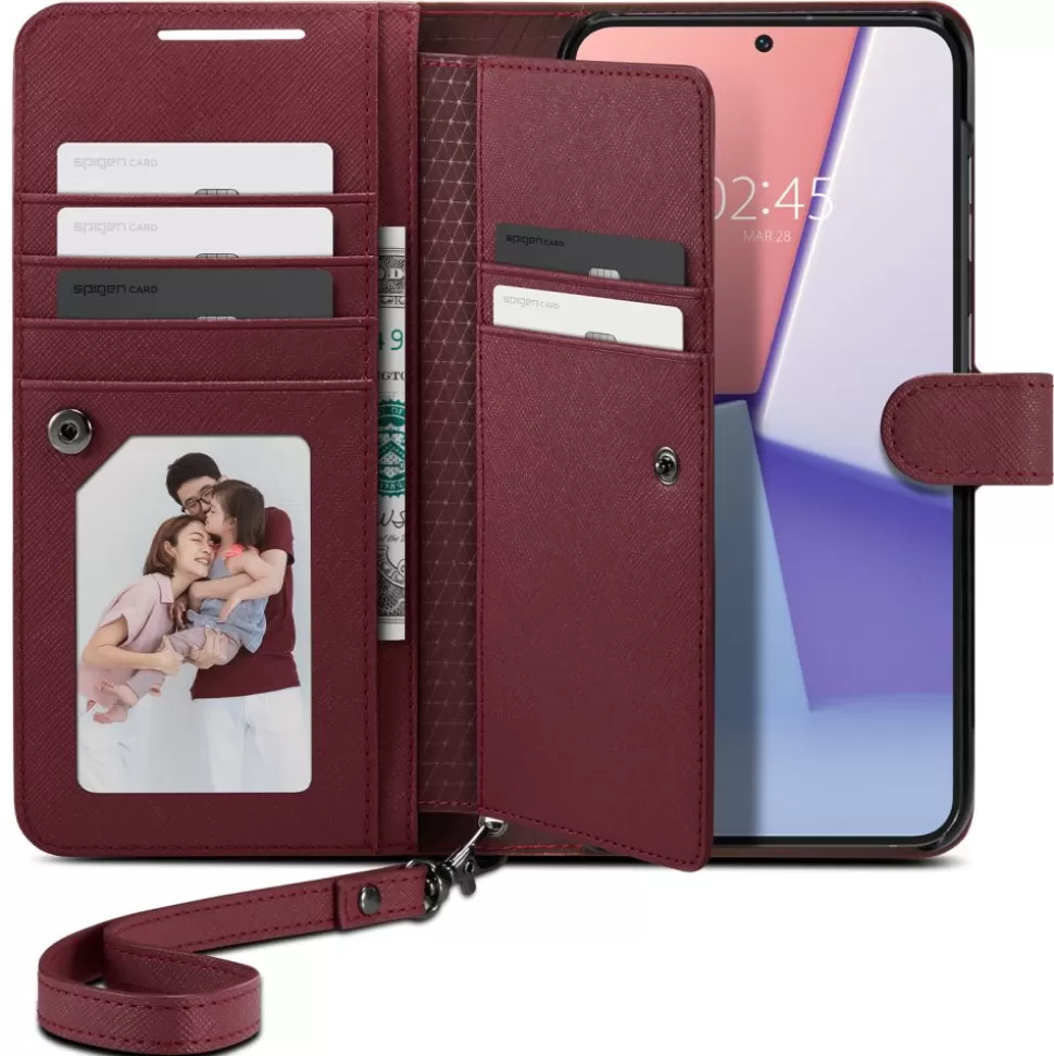 Spigen Galaxy S23 Plus*Etui Wallet ”s” Plus Galaxy S23 Plus Burgundy Case Burgundowy