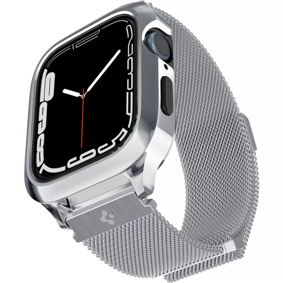 Spigen Apple Watch 4 44Mm | Apple Watch 5 44Mm*Pasek i Etui Metal Fit Pro Apple Watch 9 8 7 6 5 4 SE 2022 44 / 45 mm Srebny