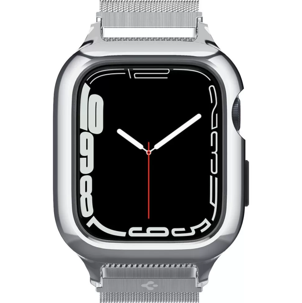 Spigen Apple Watch 4 44Mm | Apple Watch 5 44Mm*Pasek i Etui Metal Fit Pro Apple Watch 9 8 7 6 5 4 SE 2022 44 / 45 mm Srebny