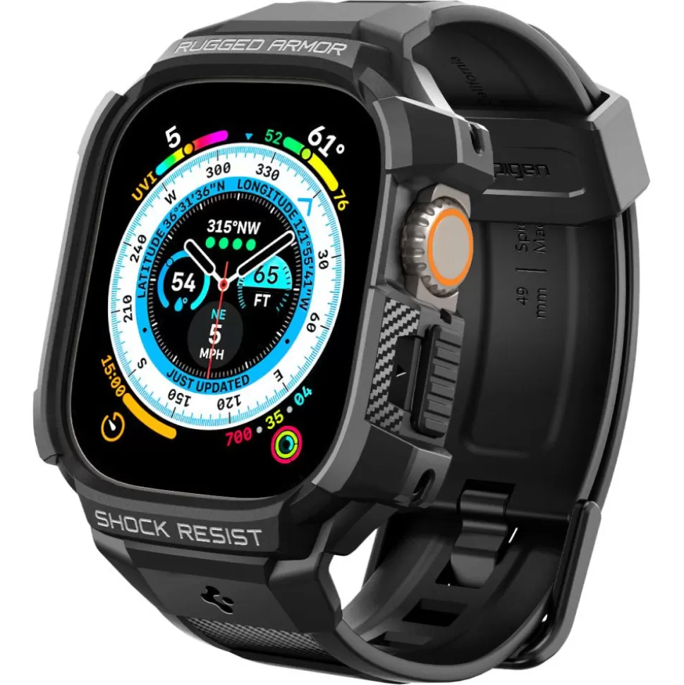 Spigen Apple Watch Ultra 49Mm | Apple Watch Ultra 2 49Mm*Pasek Rugged Armor Pro Apple Watch Ultra 49mm Ultra 2 Czarne Czarny