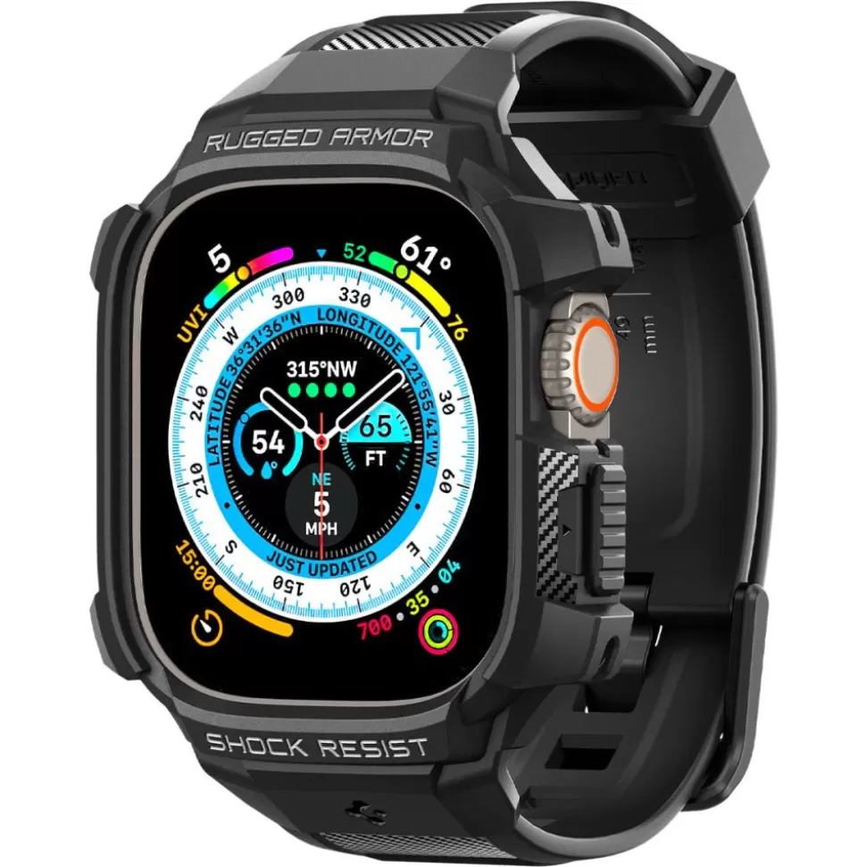 Spigen Apple Watch Ultra 49Mm | Apple Watch Ultra 2 49Mm*Pasek Rugged Armor Pro Apple Watch Ultra 49mm Ultra 2 Czarne Czarny
