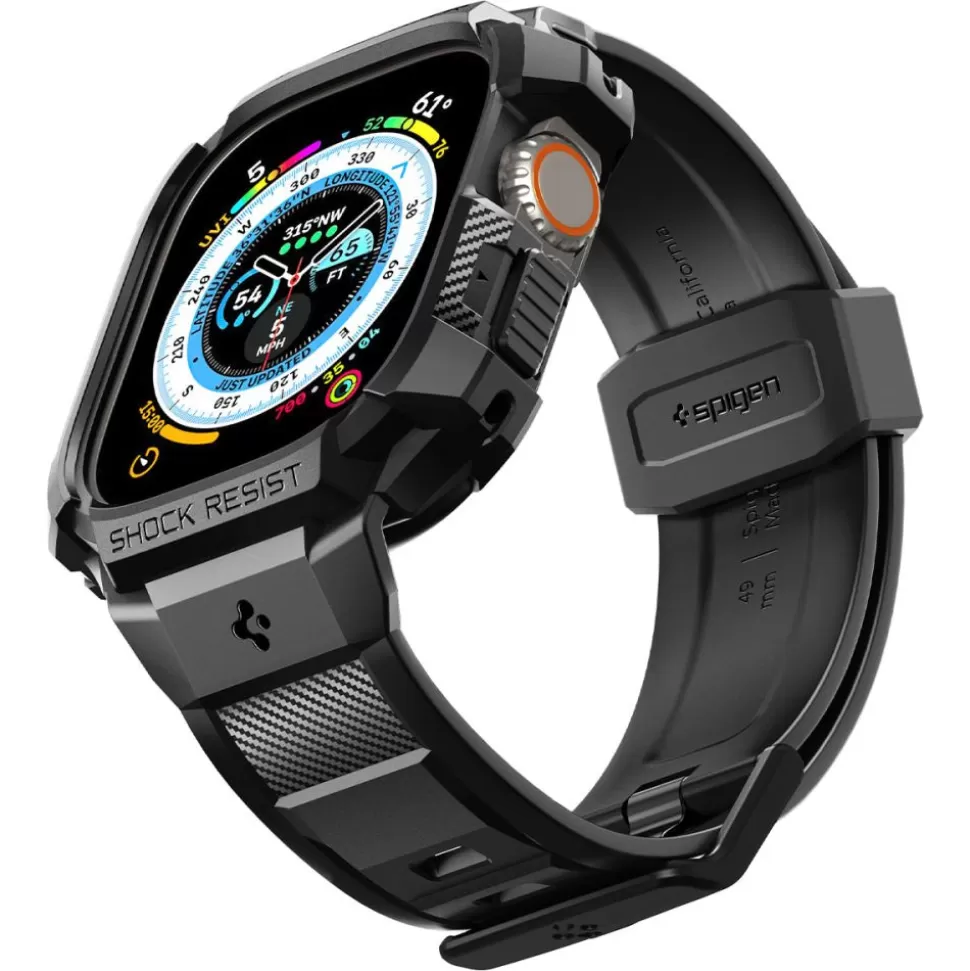 Spigen Apple Watch Ultra 49Mm | Apple Watch Ultra 2 49Mm*Pasek Rugged Armor Pro Apple Watch Ultra 49mm Ultra 2 Czarne Czarny