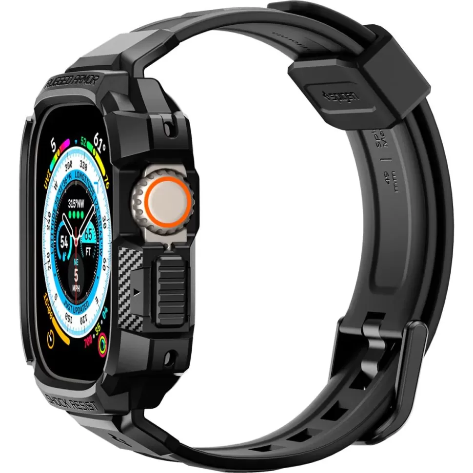 Spigen Apple Watch Ultra 49Mm | Apple Watch Ultra 2 49Mm*Pasek Rugged Armor Pro Apple Watch Ultra 49mm Ultra 2 Czarne Czarny