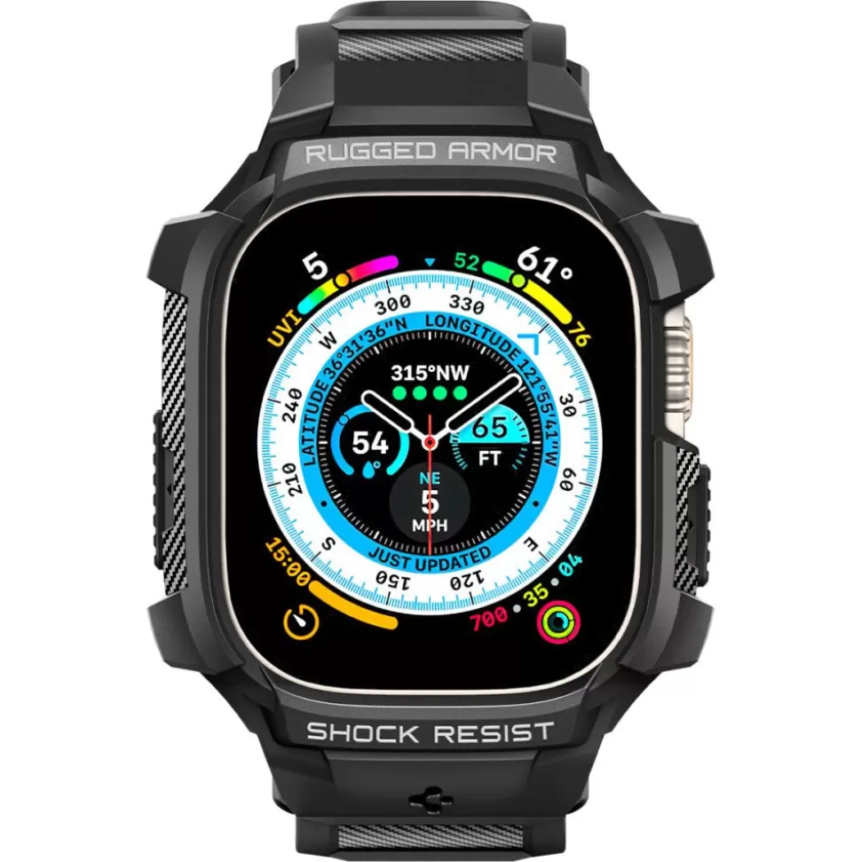Spigen Apple Watch Ultra 49Mm | Apple Watch Ultra 2 49Mm*Pasek Rugged Armor Pro Apple Watch Ultra 49mm Ultra 2 Czarne Czarny
