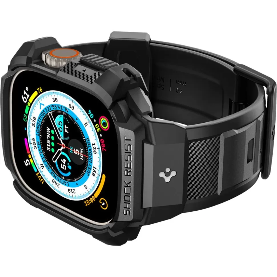 Spigen Apple Watch Ultra 49Mm | Apple Watch Ultra 2 49Mm*Pasek Rugged Armor Pro Apple Watch Ultra 49mm Ultra 2 Czarne Czarny
