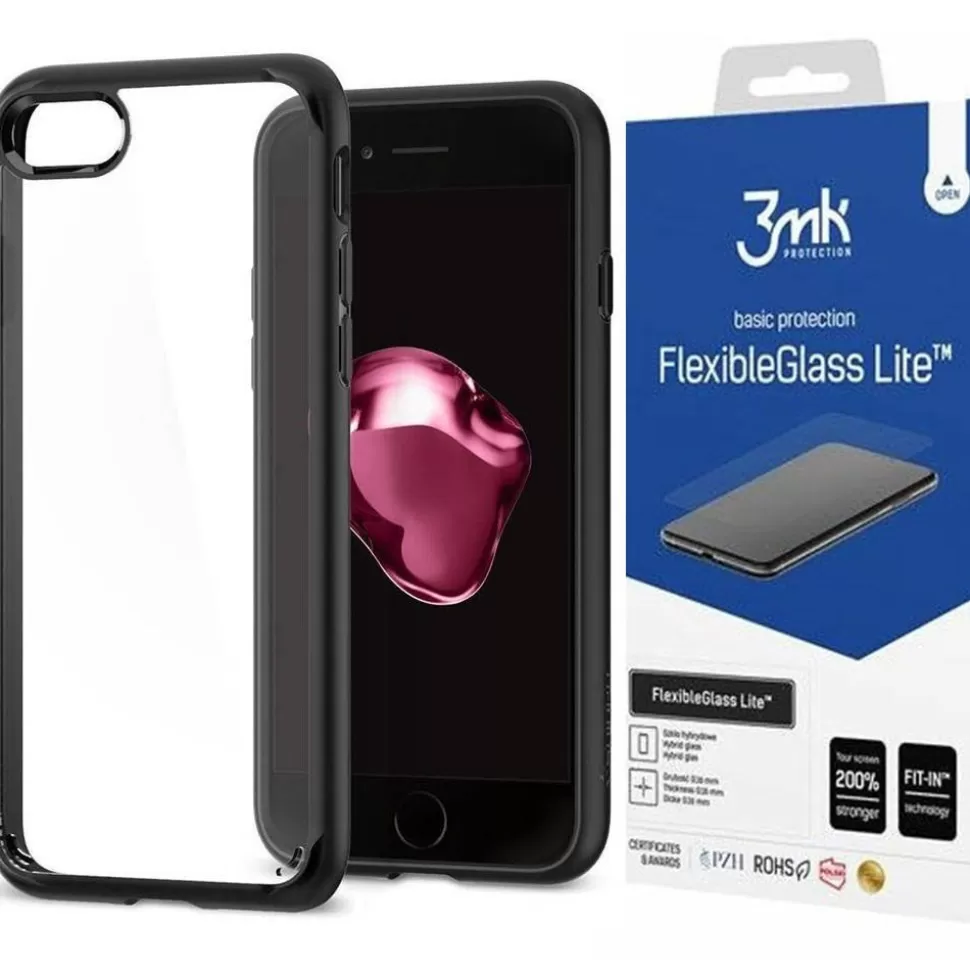Spigen Iphone 7 | Iphone 8*Ultra Hybrid iPhone 7 / 8 / SE 2020 Etui Black Czarne Case Apple + Szkło 3MK Flexible Glass Lite